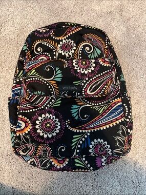 Vera Bradley Black Paisley Floral Small Backpack with Multicolor Accents